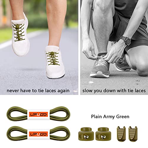 UpUGo Elastic Shoe Laces, No Tie Shoe Laces for All Ages, One Size Fit All - color: Plain Armygreen, size: 1 pair