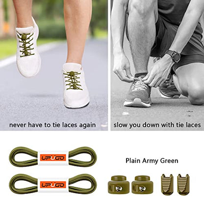UpUGo Elastic Shoe Laces, No Tie Shoe Laces for All Ages, One Size Fit All - color: Plain Armygreen, size: 1 pair