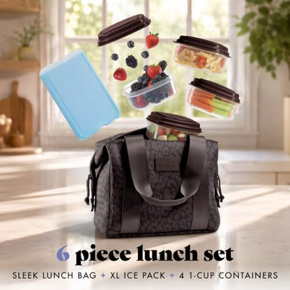 Fit & Fresh Remi Neoprene Lunch Bag for Women w/Ice Pack & Containers - color: Chocolate Feline Fine, size: One Size