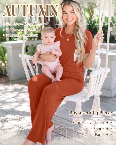 3 Piece Maternity Nursing Pajamas Set - color: Orange, size: XX-Large