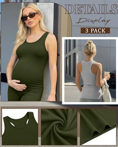 Locoowai 3 Pack Women's Maternity Tank Tops - color: Army Green, Light Gray, Black, size: Medium
