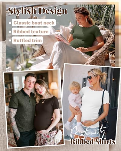 4 Pack Women's Maternity Ribbed Shirts - color: Black, White, Brown, Army Green, size: Small