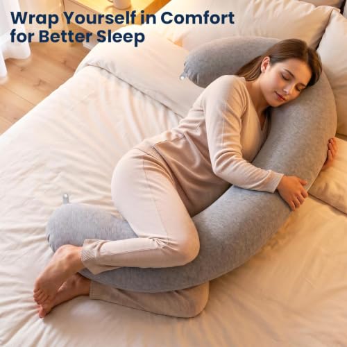 TranquilRelax C Shaped Body Pillow for Side Sleepers, Grey-47"*10" - color: Grey, size: 47*10 in