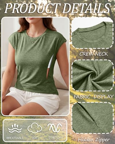 Ficerd 3 Pack Women's Nursing Cap Sleeve Shirts - color: Army Green, Brown, Black, size: Small