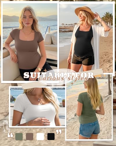 4 Pack Womens Maternity T Shirts - color: Army Green, Light Coffee, White, Black, size: X-Large