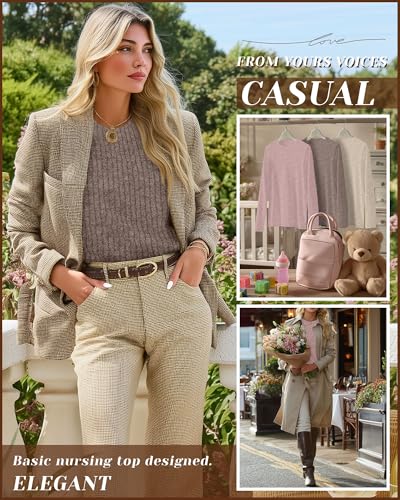 3 Pack Maternity Nursing Ribbed Long Sleeve Tops - color: Apricot, Coffee, Pink, size: Medium