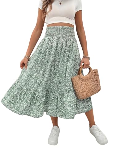 OYOANGLE Women's Maternity Skirt Boho Floral Midi Skirt Pregnancy Skirt - color: Light Green, size: Medium