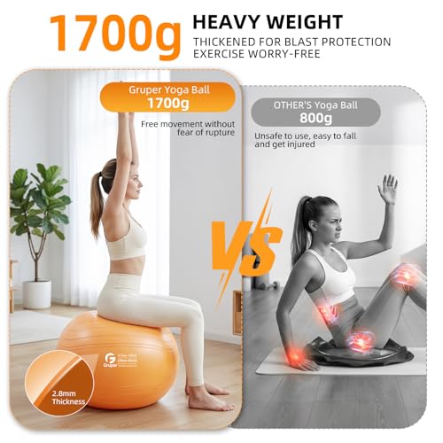 Gruper Yoga Ball, Extra Thick Non Slip Exercise Ball, 4 Sizes - color: ['Orange'], size: 18 Inch (45cm),s