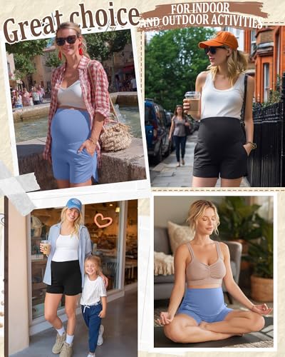 3 Pack Women's Maternity Shorts - color: Black, Dark Heather Grey, Sky Blue, size: X-Large