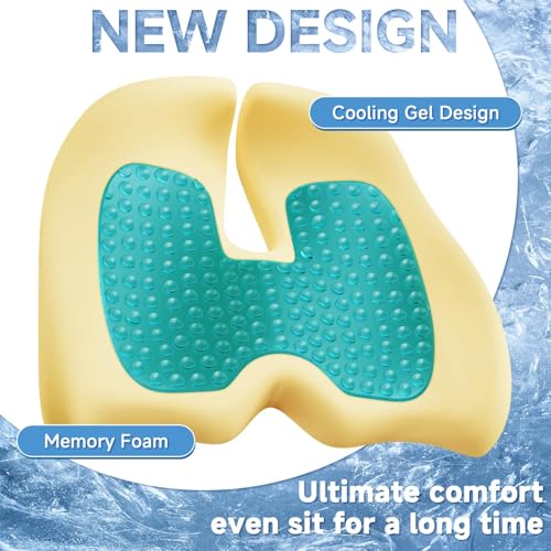 Benazcap Large Cooling Gel Memory Foam Seat Cushion for Long Sitting - color: Black