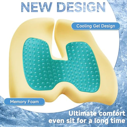 Benazcap Large Cooling Gel Memory Foam Seat Cushion for Long Sitting - color: Black