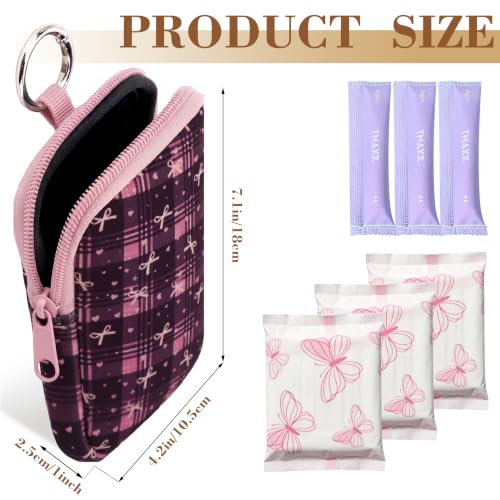 2PCS Tampon Holder Zipper Pouches Portable Period Bags (Plaid bow) - color: Plaid bow
