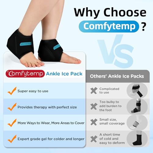 Comfytemp Ankle Ice Pack Wrap for Sprained Ankles, Plantar Fasciitis, 2pcs - color: Black, size: Standard