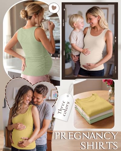 Riyiper 3 Pack Women's Maternity Tank Tops - color: Light Green, Apricot, Bright Yellow, size: Large