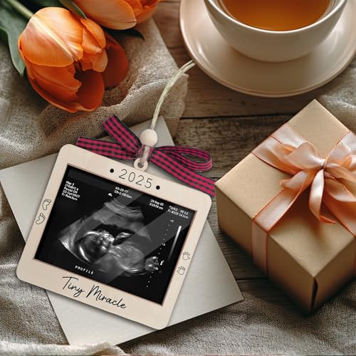 Ultrasound Photo Frame Ornament, Baby Announcement Keepsake - color: Tiny Miracle Premium