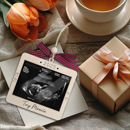 Ultrasound Photo Frame Ornament, Baby Announcement Keepsake - color: Tiny Miracle Premium