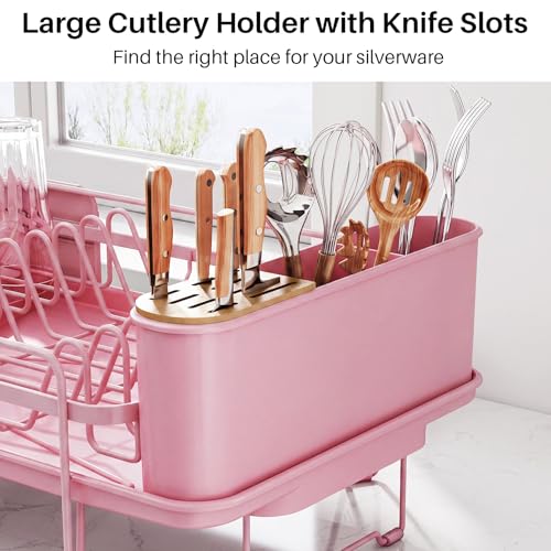 SNTD Large Dish Drying Rack for Kitchen Counter, Expandable, Pink - color: Pink