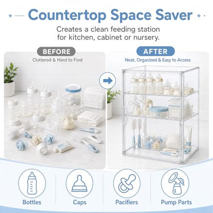 YESGIRL Clear Acrylic Baby Bottle Storage Organizer for Countertop Cabinet