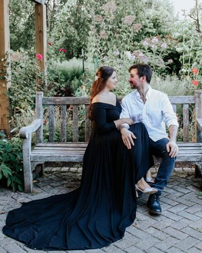 Saslax Off Shoulder Maternity Maxi Dress for Photoshoot - color: Black, size: Medium