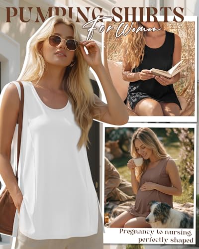 Ficerd 3 Pack Women's Oversized Nursing Tank Tops with Zipper - color: Coffee, White, Black, size: X-Large