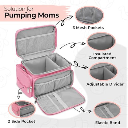 Breast Pump Bag Fit for Spectra S1 and S2, Pumping Bag with Milk Packs - color: Pink