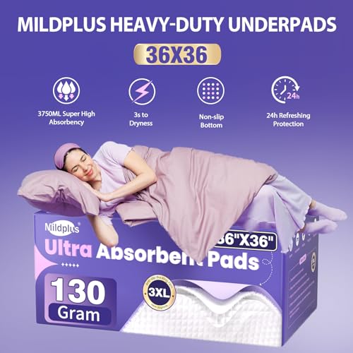 MILDPLUS Heavy Duty Underpad 36''x36'' 50 Count (Purple) - size: 36x36-50 (Purple)