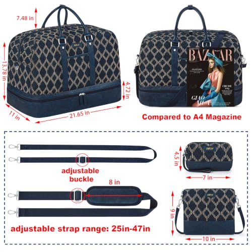 IBFUN Weekender Bags for Women, 3PCS Travel Set with Shoe Compartment 21.6 - color: A16-blue+blue