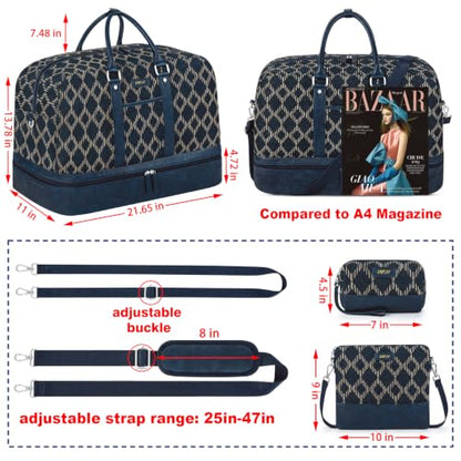 IBFUN Weekender Bags for Women, 3PCS Travel Set with Shoe Compartment 21.6 - color: A16-blue+blue