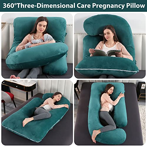 Elover U Shaped Pregnancy Pillow,Full Body Maternity Support - color: Velvet-dark Green