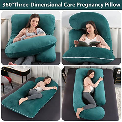 Elover U Shaped Pregnancy Pillow,Full Body Maternity Support - color: Velvet-dark Green