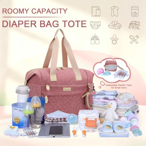 Pritent Diaper Bag Tote Waterproof Maternity Baby Bags with Pacifier Case - color: Red, size: Large