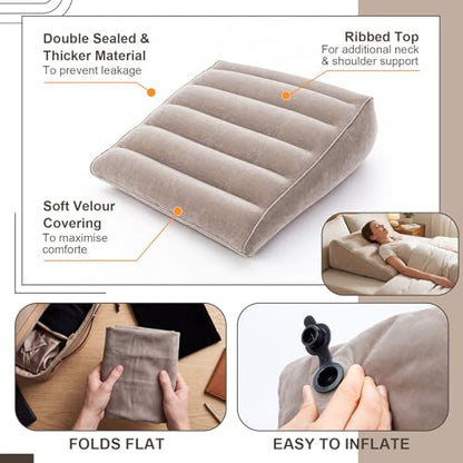 Gerrii 2 Pack Inflatable Wedge Pillow for Traveling Extra Wide 22" Portable Bed Wedge Pillows for Sleeping Head Shoulder Back Knee Leg Elevation, Acid Reflux, Back Pain Relief, Snoring