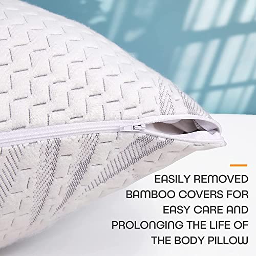 WhatsBedding Memory Foam Body Pillow with Cover, Long Bed Pillow for Adults - color: Grey Leaf