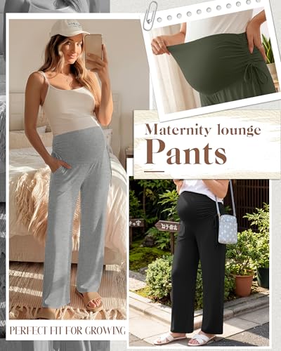 Neer 3 Pack Women's Maternity Lounge Wide Leg Pants - color: Light Gray, Army Green, Black, size: Small