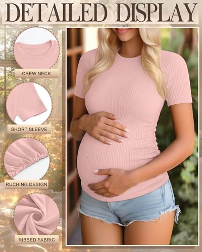 Ficerd 3 Pack Women's Short Sleeve Maternity Shirts - color: Light Green, Light Pink, Haze Blue, size: Medium