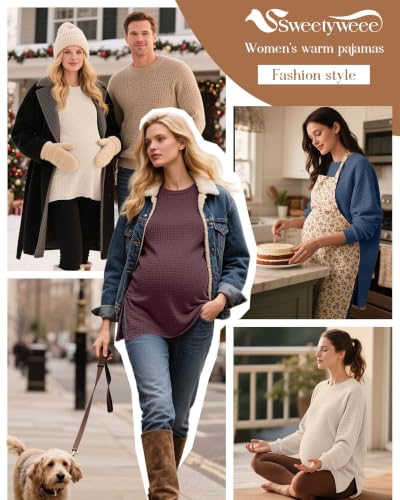 3 Pack Women's Maternity Waffle Knit Shirts - color: Blue, Fuchsia, Beige, size: Small