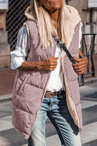 PRETTYGARDEN Women's Winter Reversible Fleece Long Vests - color: Bean Paste Pink, size: Small