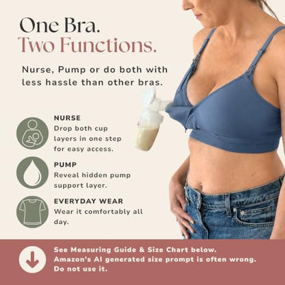 Simple Wishes Pumping Bra Hands Free, Nursing Bra for Breastfeeding - color: Maine Blue, size: Medium