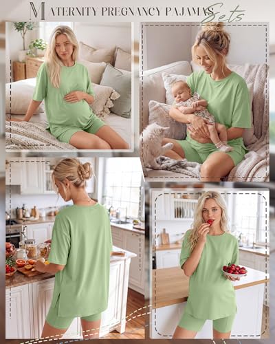 Huukeay Women's Maternity Set 2 Piece Outfits - color: Mint Green, size: Medium