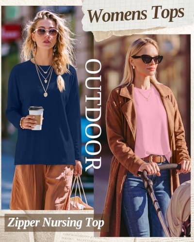 3 Pack Nursing Breastfeeding Tops - color: Dark Blue, Pink, Light Green, size: XX-Large