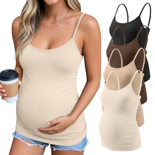 4 Pack Maternity Tank Tops - color: Cream, Camel, Dark Brown, Black, size: XX-Large