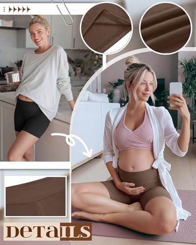 4 Pack Maternity Shorts - color: Brown, Beige, Light Gray, Black, size: Small