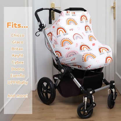 Rquite 4-in-1 Baby Car Seat Canopy, Stretchy Nursing Breastfeeding Cover - color: Rainbow