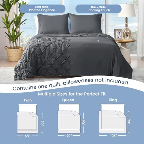 Amélie Home Elegant Pintuck Cooling Comforter Twin Size, Charcoal Grey - color: Charcoal Gray, size: Twin/Twin XL (68''x90'')