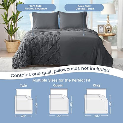Amélie Home Elegant Pintuck Cooling Comforter Twin Size, Charcoal Grey - color: Charcoal Gray, size: Twin/Twin XL (68''x90'')