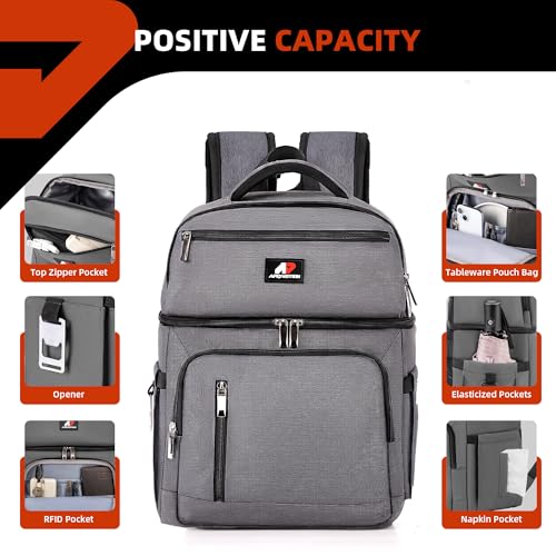 COOLJOB Insulated Cooler Backpack, Double Deck Bag for Lunch Box, Large - color: Gray
