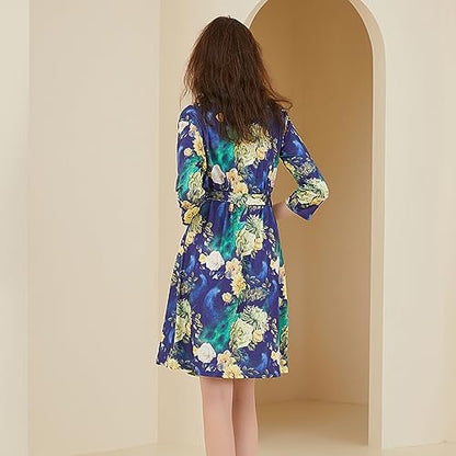 Galabloomer Maternity Robe and Receiving Blanket, Matching Mommy Labor Robe - color: Peacock, size: Small