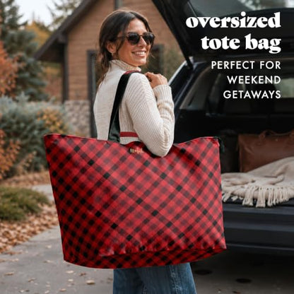Fit & Fresh All The Things XL Beach Bag for Women, Oversized Travel Tote - color: Red Checkered