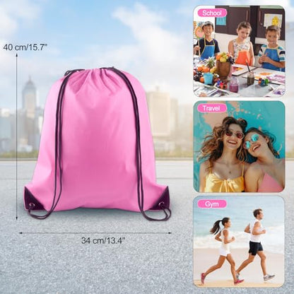 KUUQA 2 Pcs Pink Drawstring Backpack Bags - color: Pink