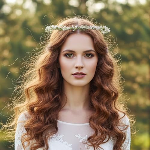 White Flower Crown Headband, Renaissance Floral Headpiece - color: White